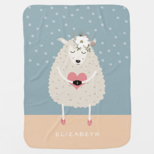 Cute Boho Sheep, editable name, Baby Girl Blanket