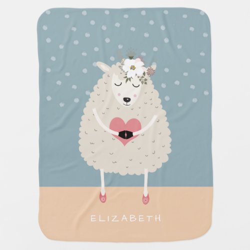 Cute Boho Sheep editable name Baby Girl Blanket