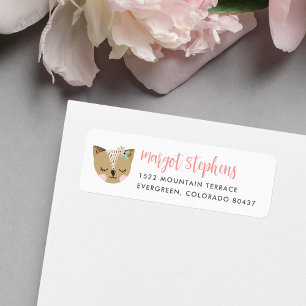 Cute Boho Sleepy Woodland Cat Return Address Label