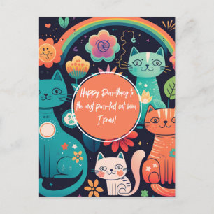 Cute Boho Style Cat Birthday Postcard