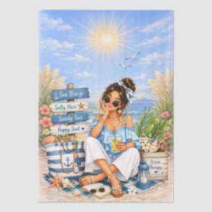 Cute Boho Style Girly Beach Scene Decoupage Tissue Paper