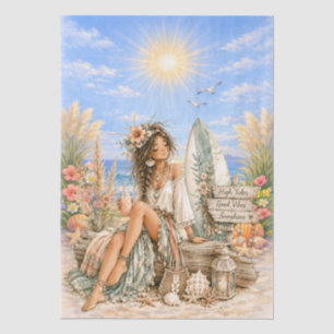 Cute Boho Style Girly Beach Scene Decoupage Tissue Paper