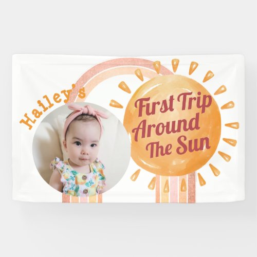 Cute Boho Sun First Birthday Photo Banner