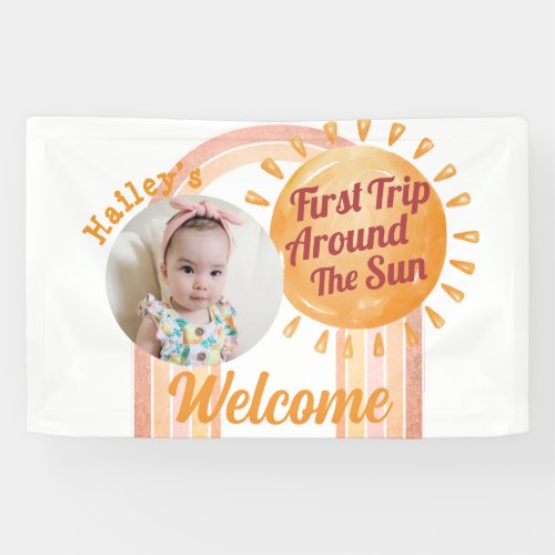 Cute Boho Sun Girls First Birthday Photo  Banner