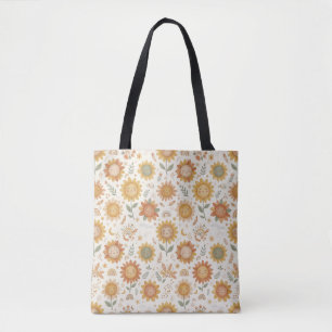 Cute Boho Sunflower Sun & Rainbow Seamless Pattern Tote Bag