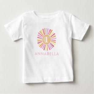 Cute Boho Sunshine Girls First 1st Birthday Sun Baby T-Shirt