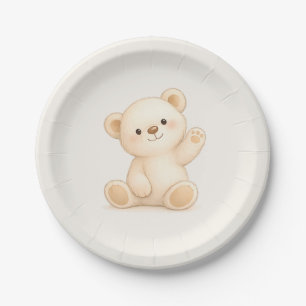Cute Boho Teddy Bear Baby Shower Neutral Paper Plates