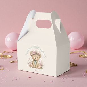 Cute Boho Teddy Bear Birthday Party Favor Boxes