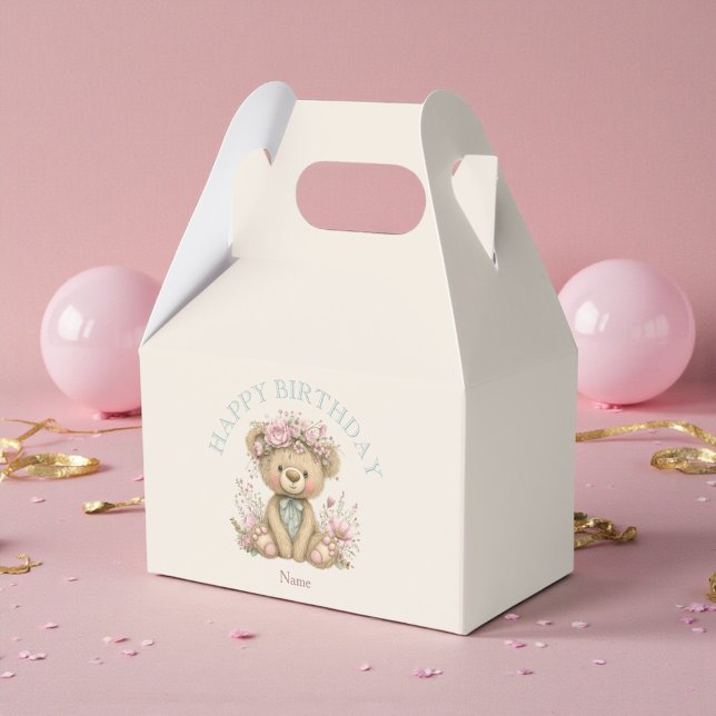 Cute Boho Teddy Bear Birthday Party Favor Boxes (Creator Uploaded)