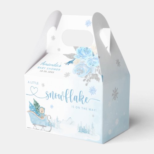 Cute Boho Teddy Bear Snowflake Winter Baby Shower Favor Boxes