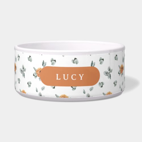 Cute Boho Terracotta Floral Greenery Custom Name Bowl