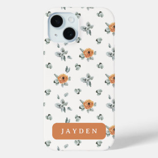 Cute Boho Terracotta Floral Greenery Custom Name iPhone 15 Case