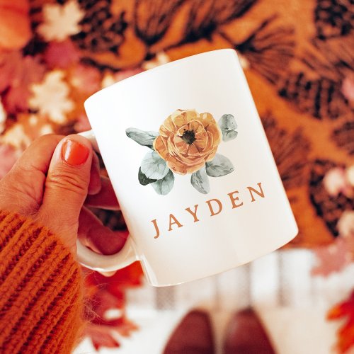 Cute Boho Terracotta Floral Greenery Custom Name Coffee Mug