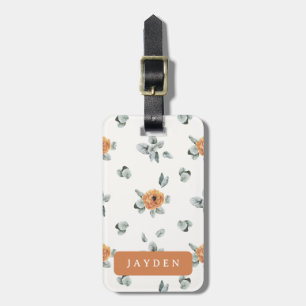 Cute Boho Terracotta Floral Greenery Custom Name Luggage Tag