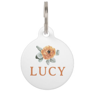 Cute Boho Terracotta Floral Greenery Custom Name Pet ID Tag