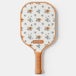 Cute Boho Terracotta Floral Greenery Custom Name Pickleball Paddle