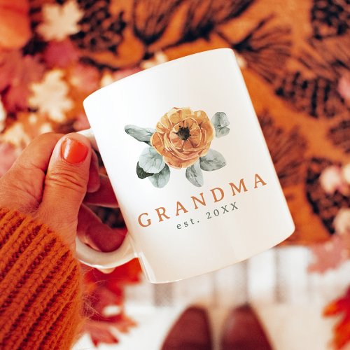 Cute Boho Terracotta Floral Greenery Grandma Est Coffee Mug