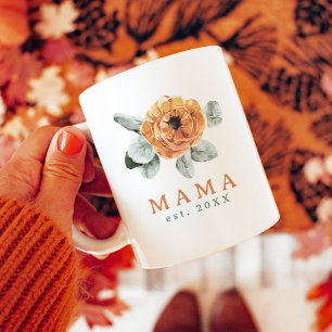 Cute Boho Terracotta Floral Greenery Mama Est. Coffee Mug