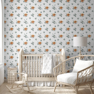 Cute Boho Terracotta Floral & Greenery Nursery Wallpaper