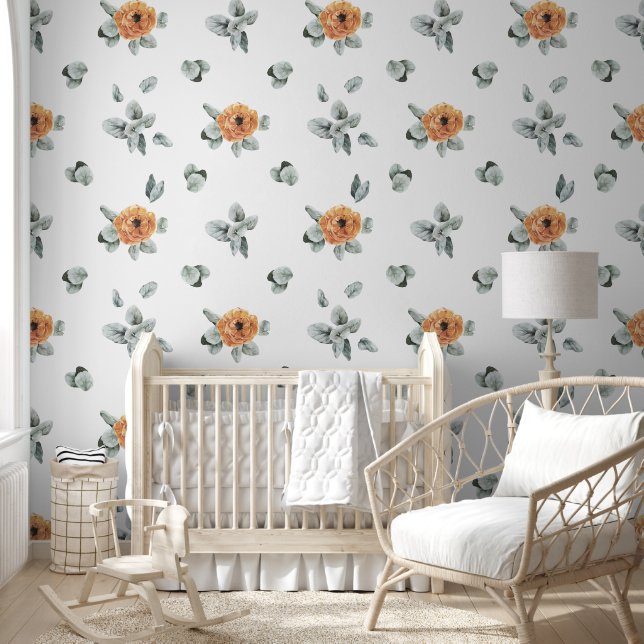 Cute Boho Terracotta Floral & Greenery Nursery  Wallpaper (Kids)
