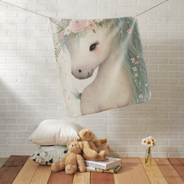 Cute Boho Unicorn Watercolors Baby Blanket (In Situ)