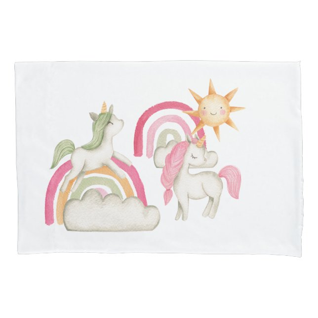 Cute Boho Unicorns and Rainbows Pillow Case (Front)