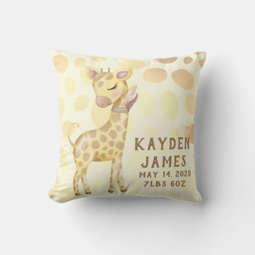 Cute Boho Watercolor Baby Safari Giraffe Throw Pillow