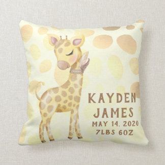Cute Boho Watercolor Baby Safari Giraffe Throw Pillow