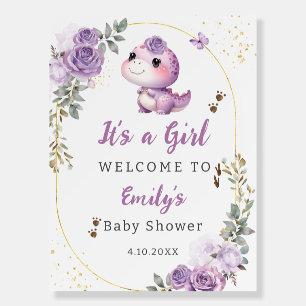 Cute Boho Watercolor Dinosaur purple girl welcome  Foam Board