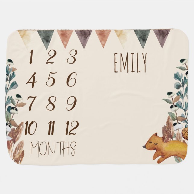 Cute Boho Watercolor Fox Beige baby blanket (Horizontal)