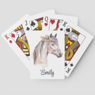 Cute boho watercolor hippie horse design poker cards