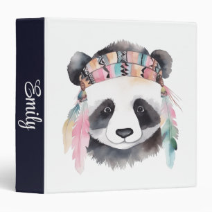 Cute boho watercolor hippie panda design 3 ring binder