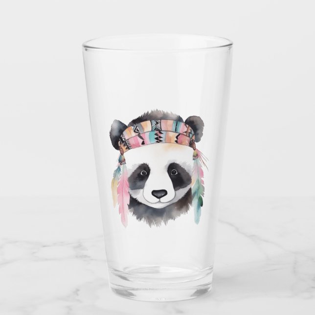 Cute boho watercolor hippie panda design glass (Front)