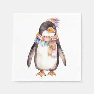 Cute boho watercolor hippie penguin design napkins