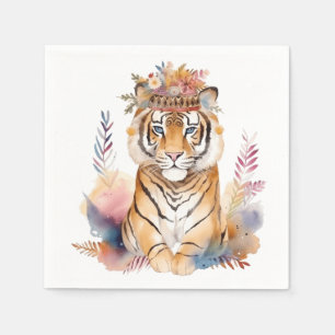 Cute boho watercolor hippie tiger design napkins