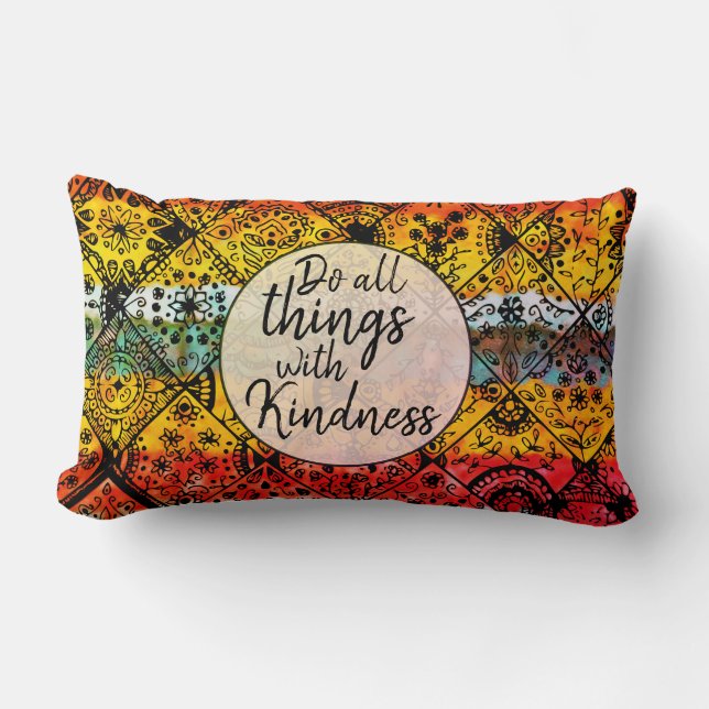 Cute Boho Watercolor Kindness Inspirational Quote Lumbar Pillow (Front)