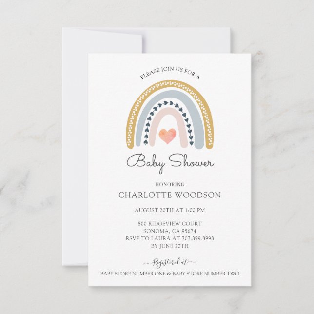Cute Boho Watercolor Rainbow Baby Shower  Invitation (Front)