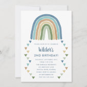 Cute Boho Watercolor Rainbow Birthday Blue Invitation (Front)