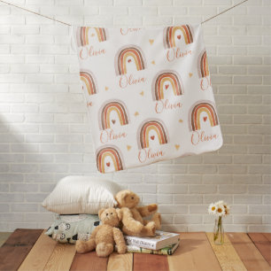 Cute Boho Watercolor Rainbow Heart Name  Baby Blan Baby Blanket
