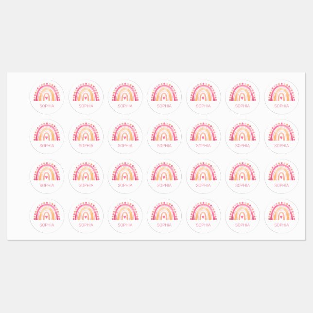 Cute Boho Watercolor Rainbow in Pink iron-on   Labels (Sheet)