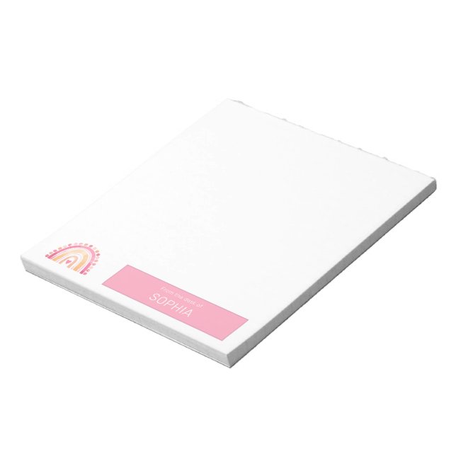 Cute Boho Watercolor Rainbow in Pink personalized Notepad (Rotated)