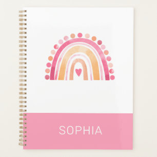 Cute Boho Watercolor Rainbow in Pink personalized Planner