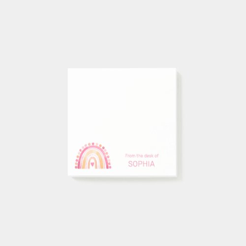 Cute Boho Watercolor Rainbow in Pink personalized Post_it Notes