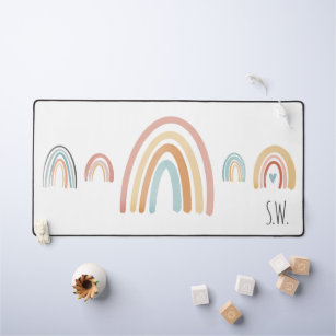 Cute Boho Watercolor Rainbow Initials Desk Mat