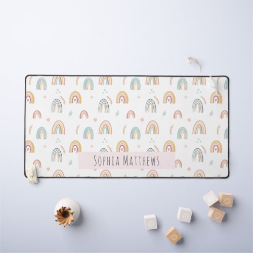 Cute Boho Watercolor Rainbow Pattern Desk Mat