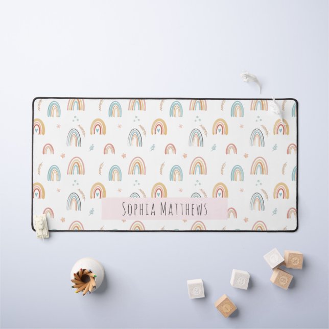 Cute Boho Watercolor Rainbow Pattern Desk Mat (Kids Table)