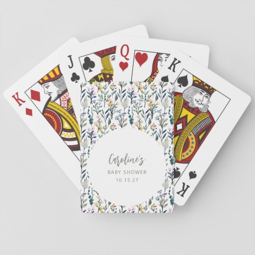 Cute Boho Watercolor Wildflower Baby Shower Custom Poker Cards
