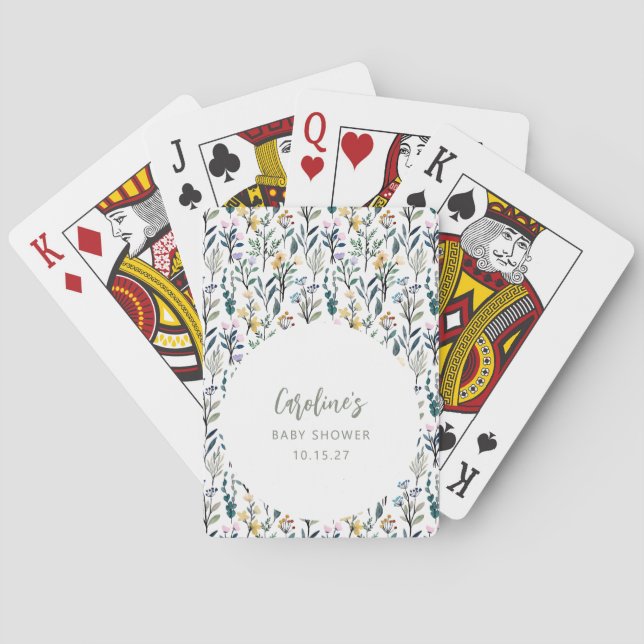 Cute Boho Watercolor Wildflower Baby Shower Custom Poker Cards (Back)