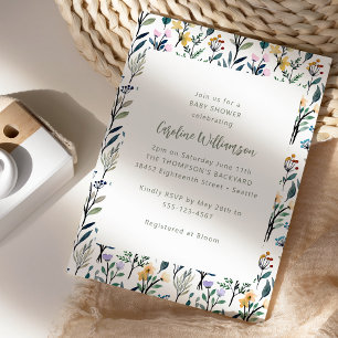 Cute Boho Watercolor Wildflower Baby Shower Invitation