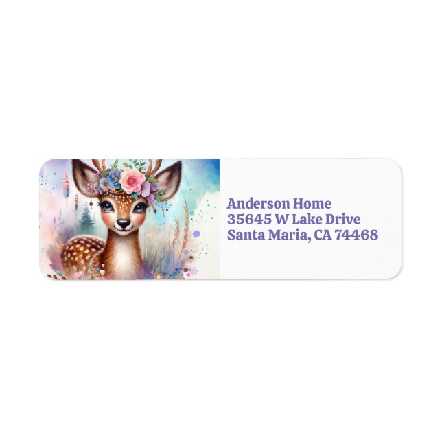 Cute Boho Watercolor Woodland Deer Birthday Party Label (Front)